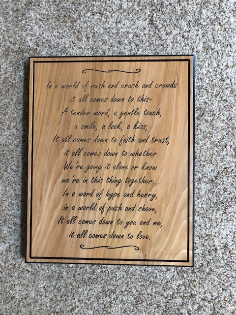 625    cedar sign with engraved poem