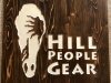 612  commercial wood sign for Hill People Gear with horse Head graphic