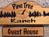 613  Pine tree ranch wood sign with forest scene and hanging sign "guest House"